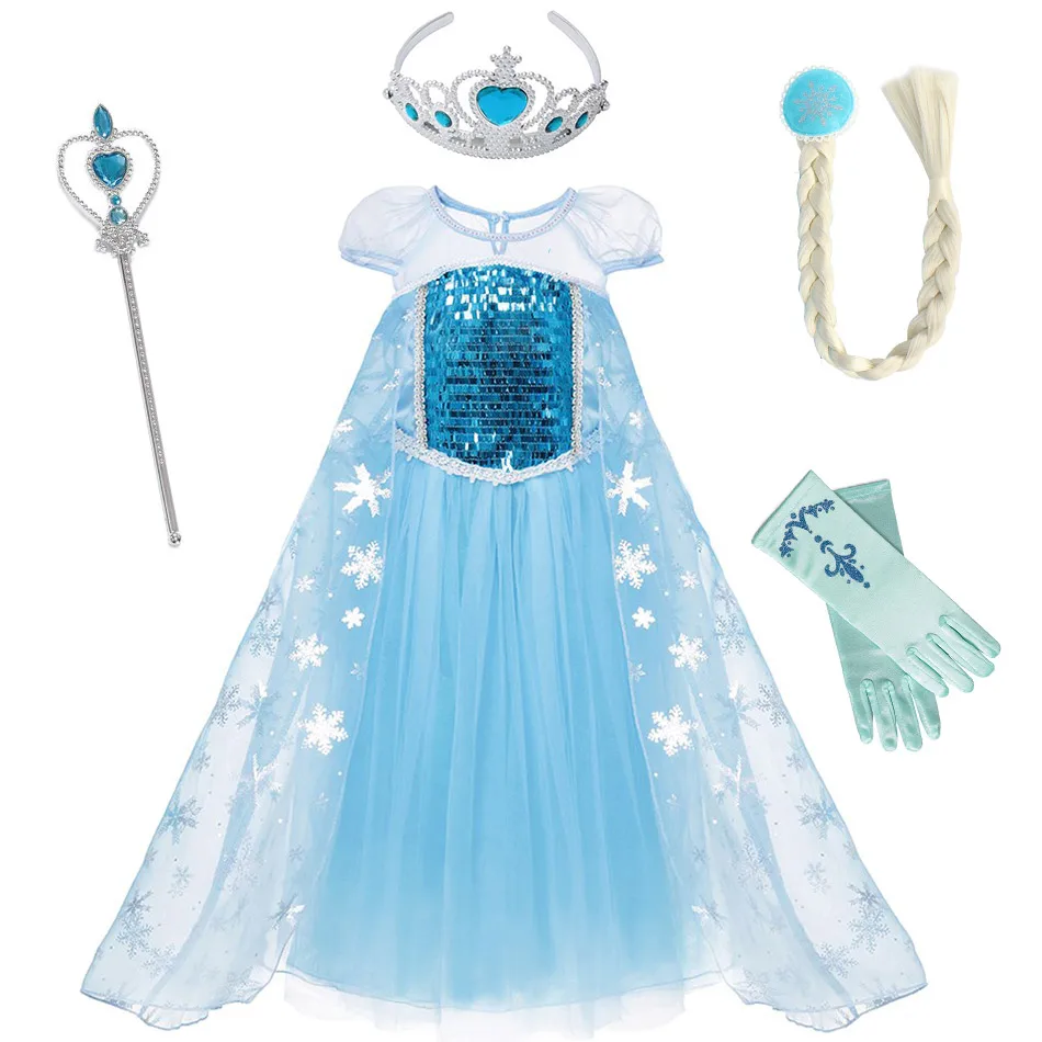 Elsa Dress SET Нарядное платье принцессы Анны и Эльзы; вечерние платье для девочек Снежная королева коронации платье детский Новинка с изображением принцессы Эльзы детское Костюмы Хэллоуин Косплэй в натуральную величину костюм - Цвет: Elsa Dress SET