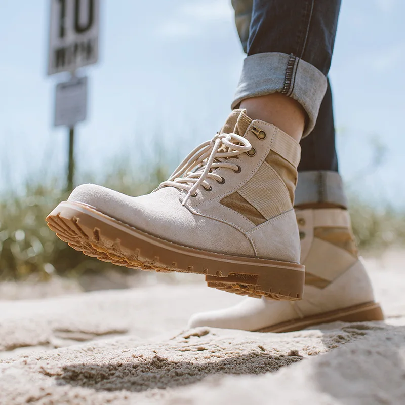 

Suede Combat Boots Spring New Style round-Toe Martin Boots Men's Boots MEN'S BOOTS Combat Boots Work Shoes