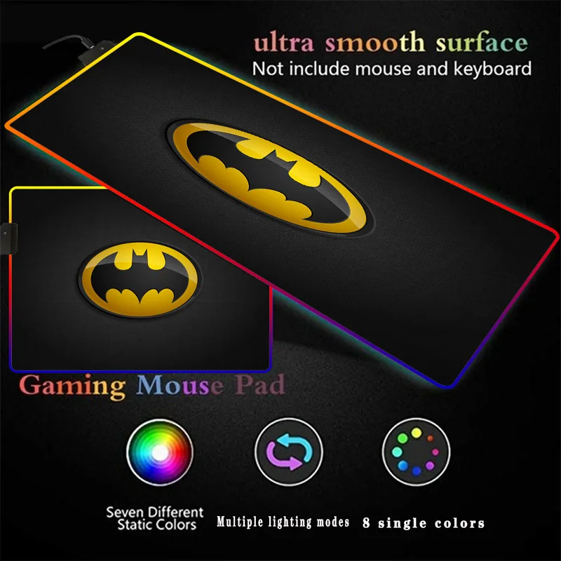 

30X80/40X90 Large RGB Gaming Mouse Pad Gamer LED Light Locking Edge Big Desk Mat Keyboard Multiple Size Mousepad for Batman Logo