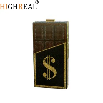 

HIGHREAL Trendy Diamond-Studded Personality Messenger Dinner Bag Rhinestone Chocolate Dollar Bag Ladies Clutch Shoulder Bag