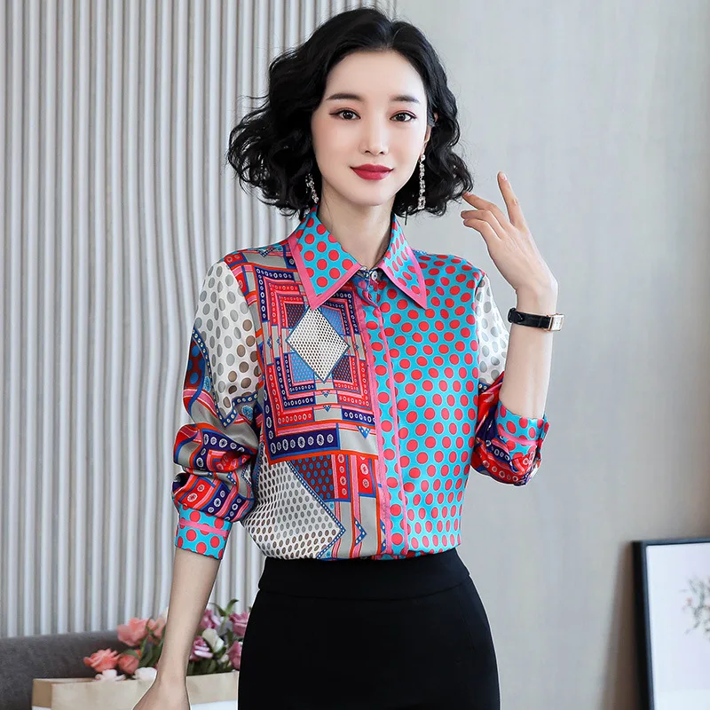 

Polka Dot Printed Important Imitated Silk Fabric Shirt Women Long Sleeve 2020 Spring WOMEN'S Dress New Style Fashion Silk Fabric