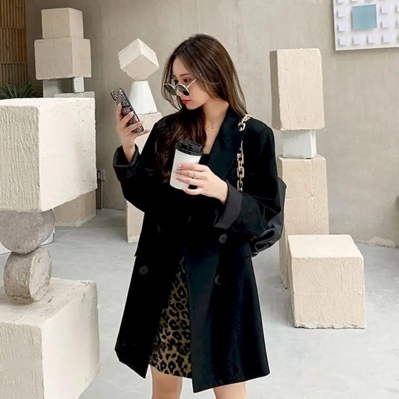 special occasion pant suits New Suit Jacket Women's Trendy Dark Black Retro Loose And Thin Fried Street Suit Jacket Women 2022 Spring And Autumn Loose A plus size dressy pant suits Suits & Blazers