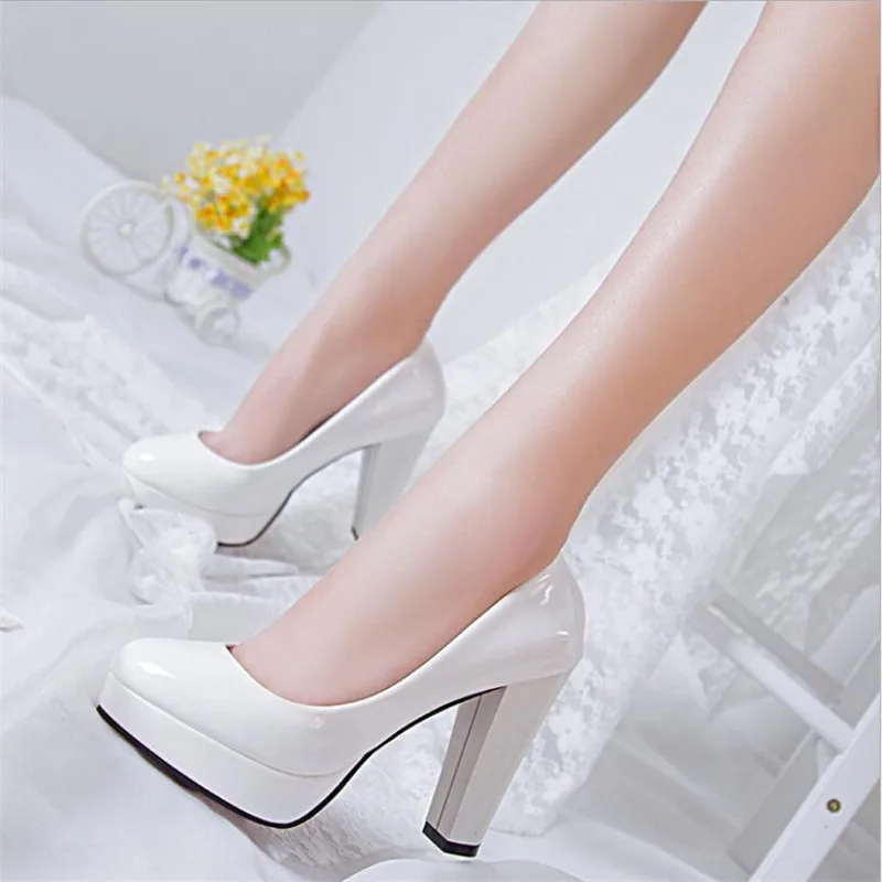 Большие размеры 34-42, 11, 10; женские туфли-лодочки на платформе; белые свадебные туфли на высоком каблуке; zapatos mujer; весенние красные туфли-лодочки - Цвет: Белый