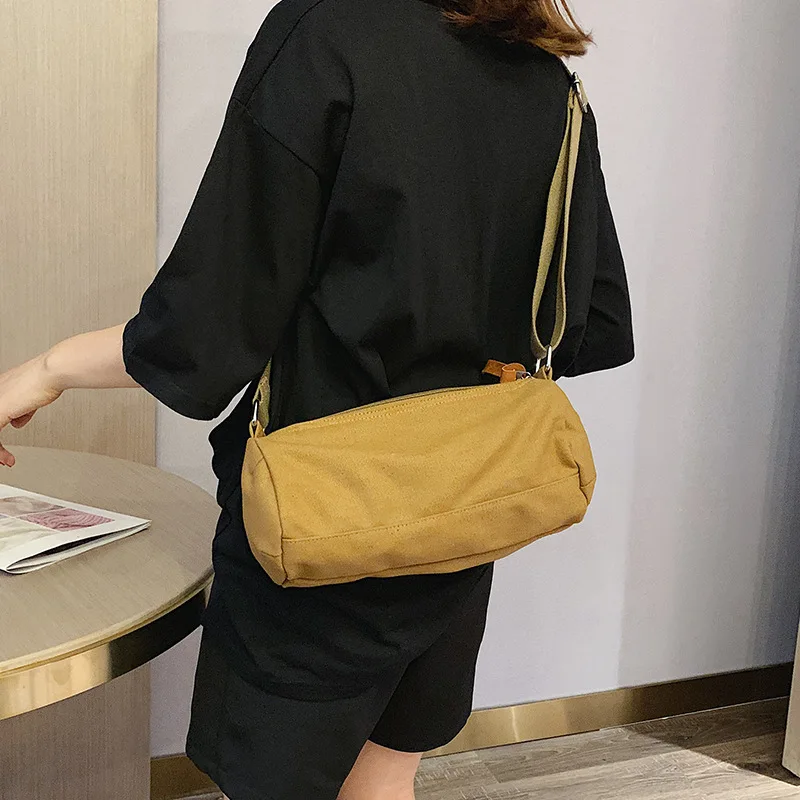 

2019 new canvas bucket bag simple retro single shoulder slanted female bag