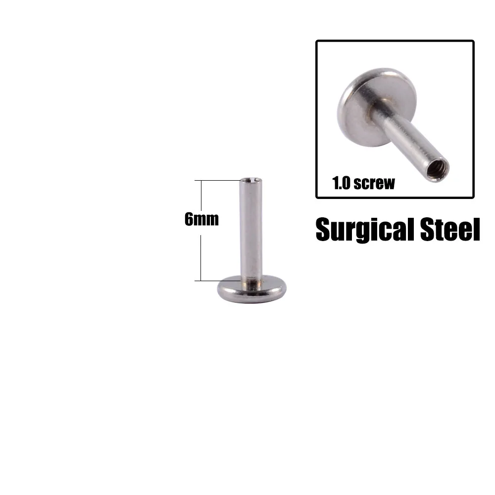 10PCS Surgical Steel Internally Threaded Lip Bar 16G Zircon Top Component For Labret Prong Zircon Ear Tragus Helix Ear Piercing