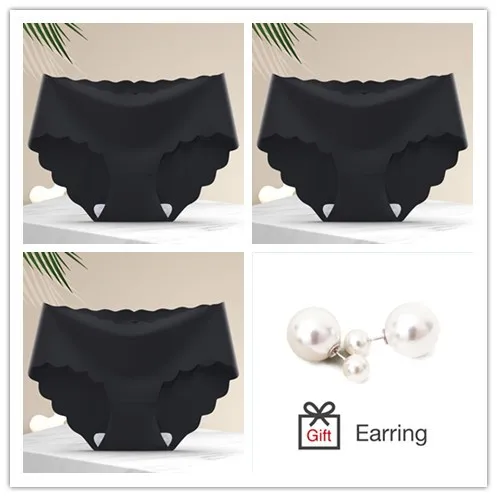 3PCS Women's Panties Ruffles Underwear For Women Silk Female Briefs Seamless Underpants Solid Fashion Pantys M-2XL Lingerie high waisted bikini underwear Panties