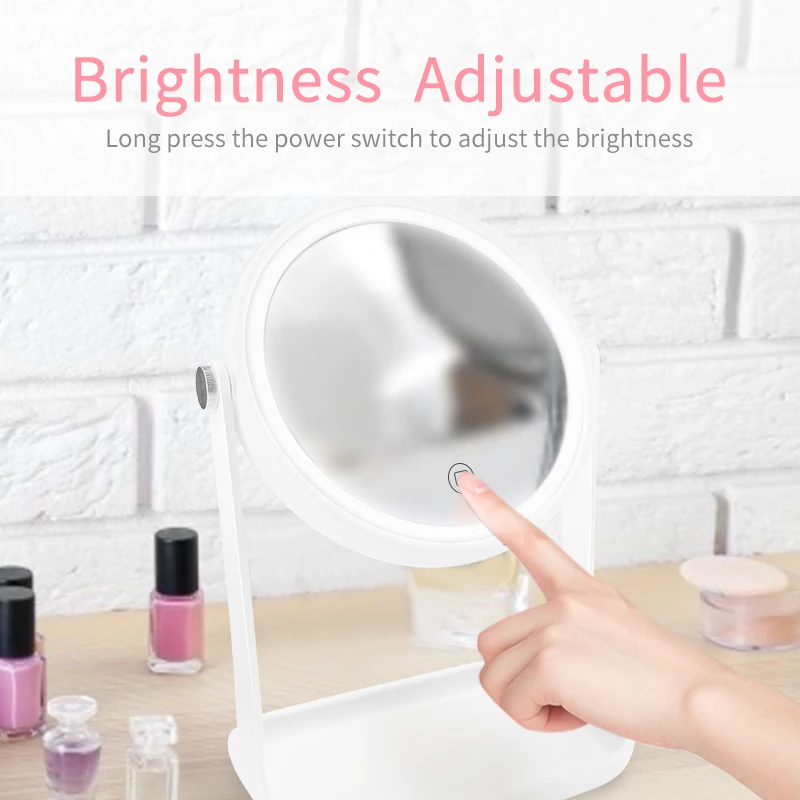 LED Lights Touch Screen Makeup Mirror Desktop Makeup Mirrors Bright Adjustable USB Or Batteries Use for 2