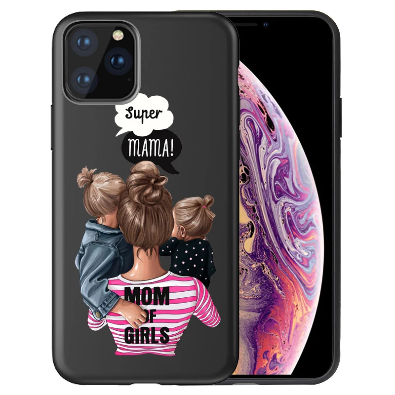 Fashion Super Mom Baby Girl Phone Case For iphone 11 11Pro Max Family Case for Capa iPhone 11 Case Etui - Цвет: 06