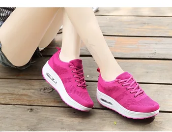 

2020 Spring Summer Fashion Girls Students Fly-knitted Air Mesh Breathable Comfortable Hieightening Sports Walk Lace Up Shoes