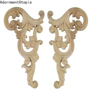 

4PCS Unpainted Modern Decoration Long Floral Rubber Wood Corner Cabinet Doors Wood Carving Lines Wood Applique Wood Decal