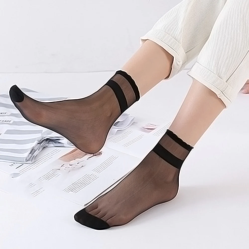 Women Mesh Glass Silk Socks Ultrathin Transparent Crystal Thin Socks Hosiery US
