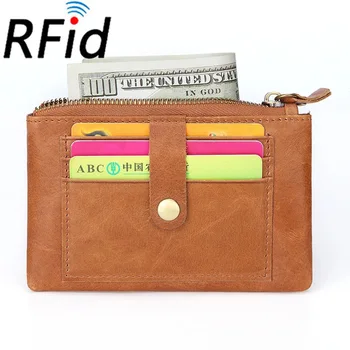 

Anti-theft brush retro oil wax leather leather coin purse first layer cowhide men wallet