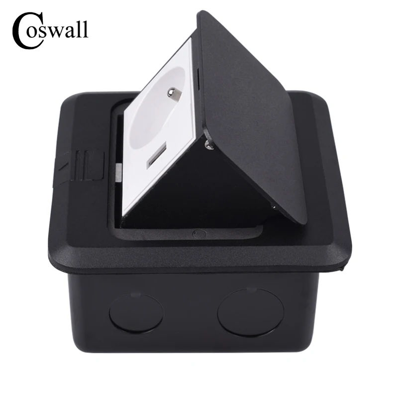  Coswall todo el Panel negro de aluminio Slow Pop Up Floor Socket 16A francés estándar toma de corri