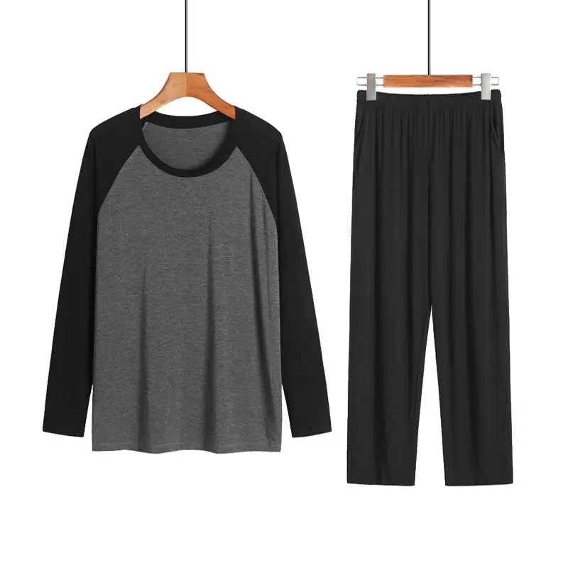 New Men Pajama Set Casual V-neck Long Sleeve Autumn Winter Sleepwear Men Loose Plus Size Home Clothes Male Pyjamas For Men