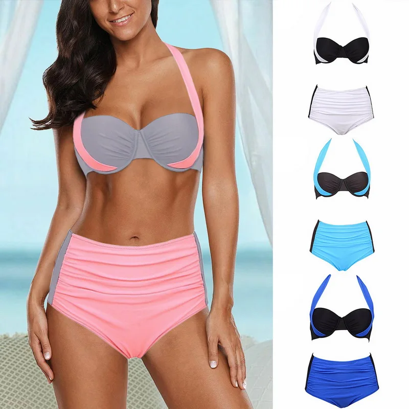 Женский купальник с высокой талией Sfit купальный костюм пуш ап подкладкой бикини