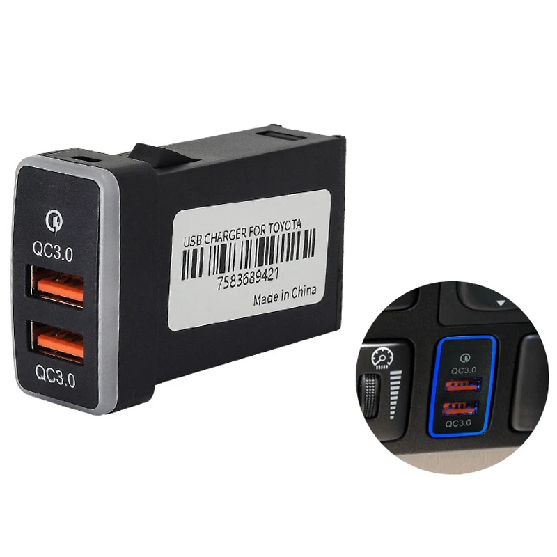 

Car Dual USB 3.0 Fast Charger 12-24V Car Charger with LED Ambient Light Suitable for Toyota