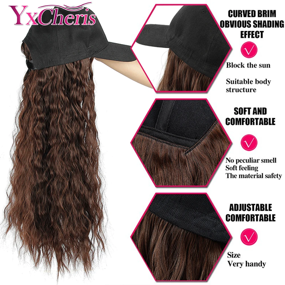 Синтетический парик, шляпа, бейсболка, длинная волна, блонд, Омбре, парик для женщин, женский, Термостойкое волокно, стрижка Пикси, длинный парик