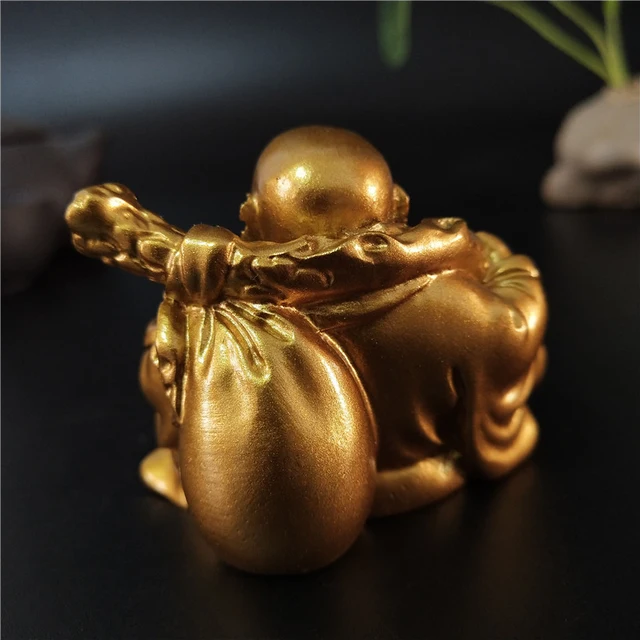 Statue de bouddha riant doré, Feng Shui chinois, argent porte-bonheur, Sculpture de bouddha Maitreya, Statues de décoration de jardin de maison 2