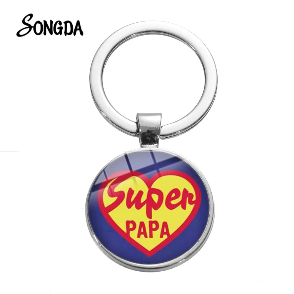 SONGDA, Супермен, папа, принт, милый брелок, я люблю своего супер папу, Забавный узор, кристалл, круглый брелок для мужчин, автомобильный брелок, идея, подарок