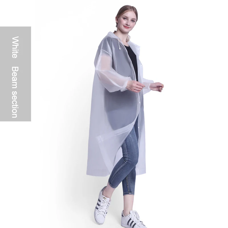 White-beam Overall Rain Coat Adult Motorcycle Rainwear Long Raincoat Women Waterproof Breathable Thick Cloak Plastic Trench Ponhco Outdoor - Цвет: White-beam