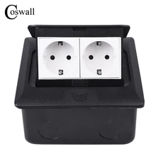 Coswall алюминиевая черная панель медленная открывающаяся напольная розетка 2 банды Россия Испания ЕС стандартная розетка заземленная с Демпфированием