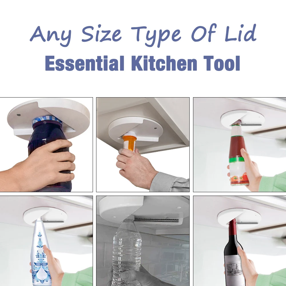 Under Cabinet Jar Opener Portable Kitchen Multi-function Cap Opener Opens Any Size Type of Lid for Arthritis Weak Hands Seniors