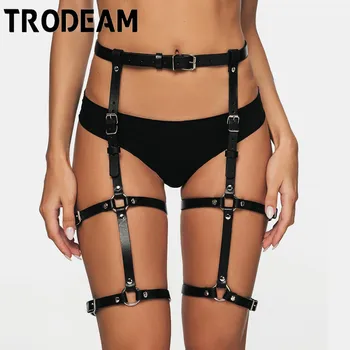 

TRODEAM Leather Garter Belt Erotic Lingerie Women Fetish Wear Punk Gothic Sexy Stockings High Waist Thigh Harness Leg Straps
