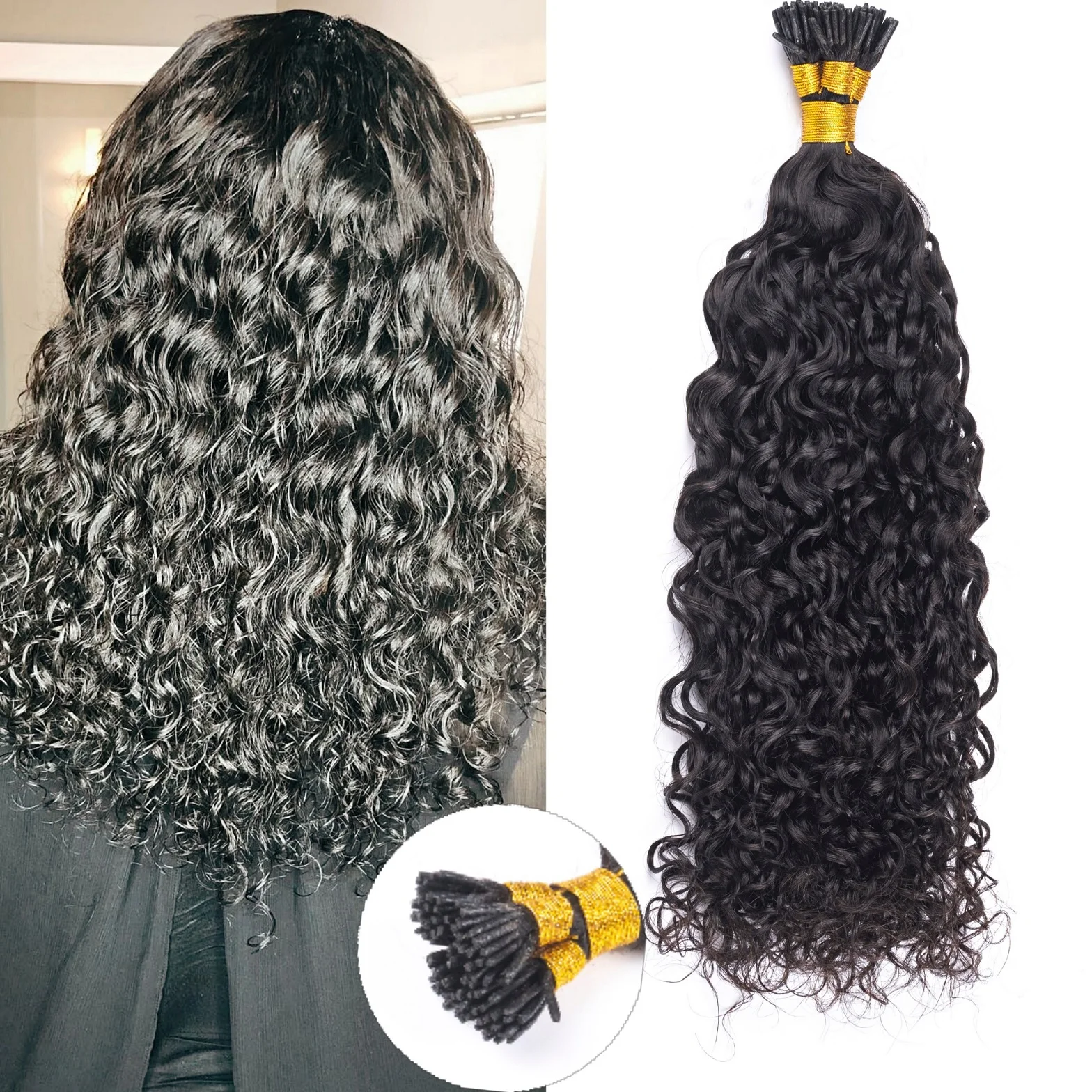 Micro Links Hair Extensions 100 Strand/Pack Curly I Tip Hair Extensions Brazilian Remy Human