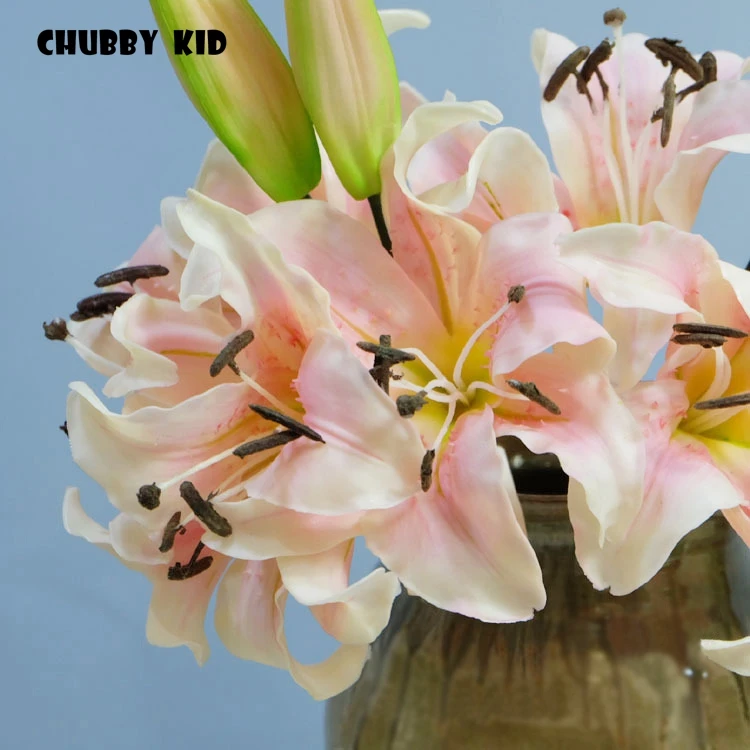 

6 букетов/партия! Оптовая продажа, 6 головок, букеты из мягкого пластика с лилиями, искусственные цветы, искусственная Лилия букеты