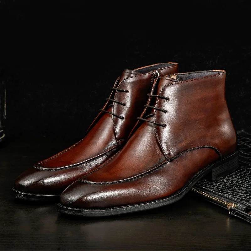 

2020 Spring Handmade Boots Men Hight-top Leather Shoes Knight Leather Boot Genuine Leather Martin Boots Pointed Toe Men's Boot S