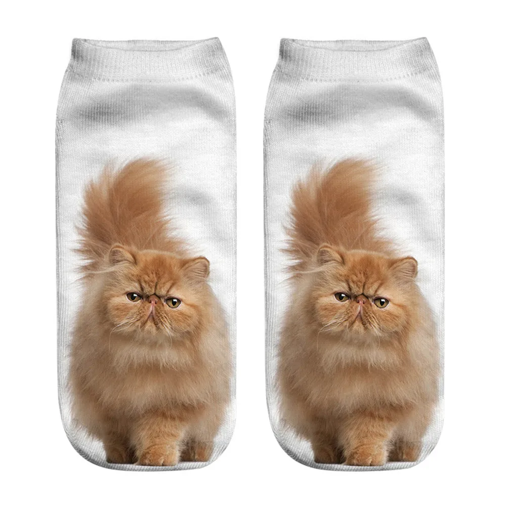 Популярные забавные короткие носки унисекс с 3D принтом кота, ножные носки, повседневные носки