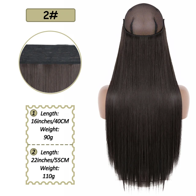 Synthetic No Clip Halo Hidden Hair Extension Ombre Artificial Natural Fake False Long Short Straight Hairpiece Blonde For Women 2