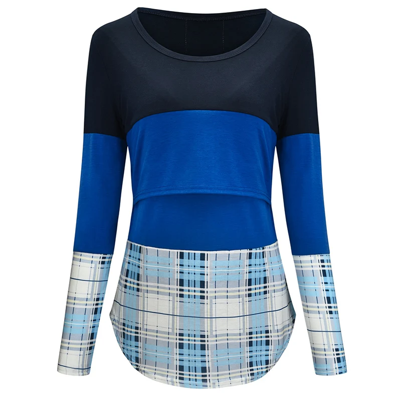 royal blue Одежда для беременных; топы для кормящих мам; Кружевная футболка с длинными рукавами для кормления грудью; YH-17 - Цвет: royal blue