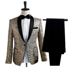 Модный мужской деловой комплект повседневной одежды с рыбьими чешуями, жаккардовый приталенный костюм на одной пуговице с отворотом(пальто+ брюки), вечерние костюмы для банкета