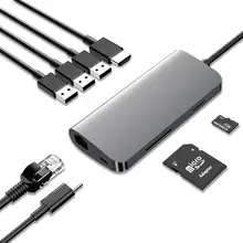 USB usb-хаб 8 в 1 высокоскоростной концентратор Мульти USB 3,0 концентратор с функцией HDMI кабель PD Быстрая зарядка автомобильный ридер для ноутбука