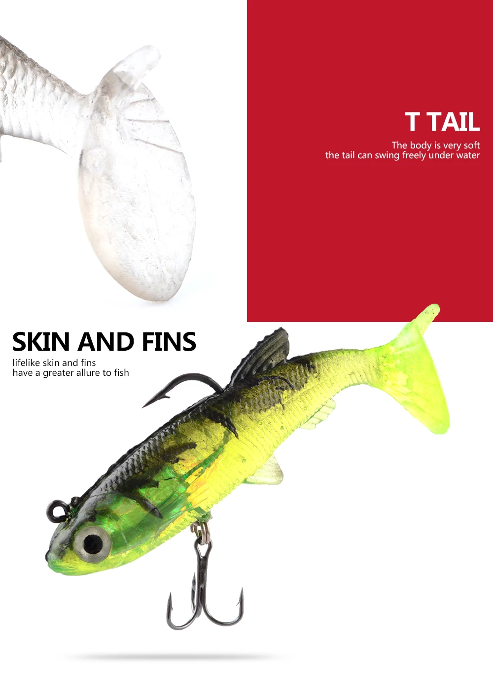 FTK Weiche Silikon Köder Jig Kopf Angeln Lockt T Schwanz 15g 24,5g 3D Augen Swimbait Künstliche Angeln köder – Detail 5