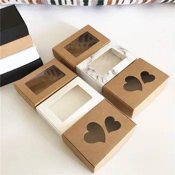 

10Pcs/Lot Marble Style Paper Wedding Favor Gift Boxes Recyclable Windows Kraft Packaging Carton 8.5*6*2cm&9*6*2.5cm