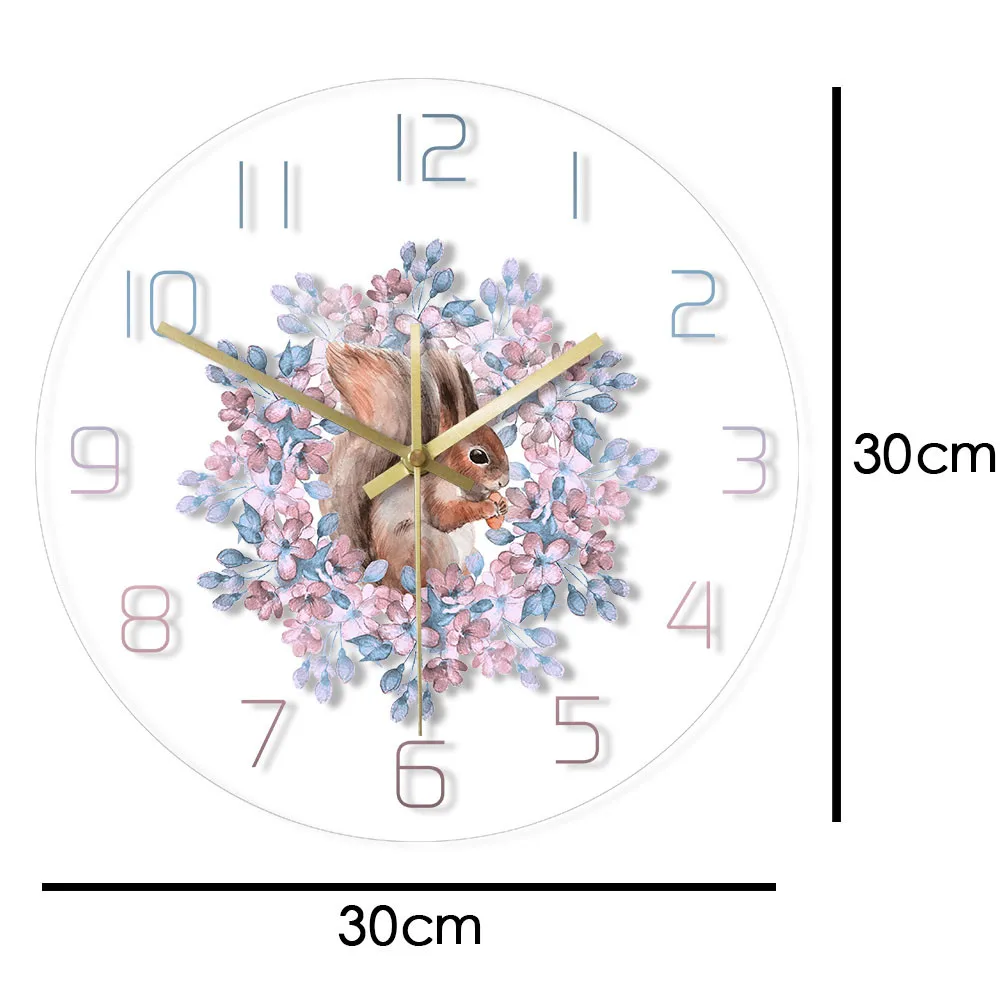 Богемные акварельные художественные настенные часы с изображением белки и последователя, современные настенные часы с лесным животным, для детской комнаты, бохо, декор для гостиной, не тикающие настенные часы