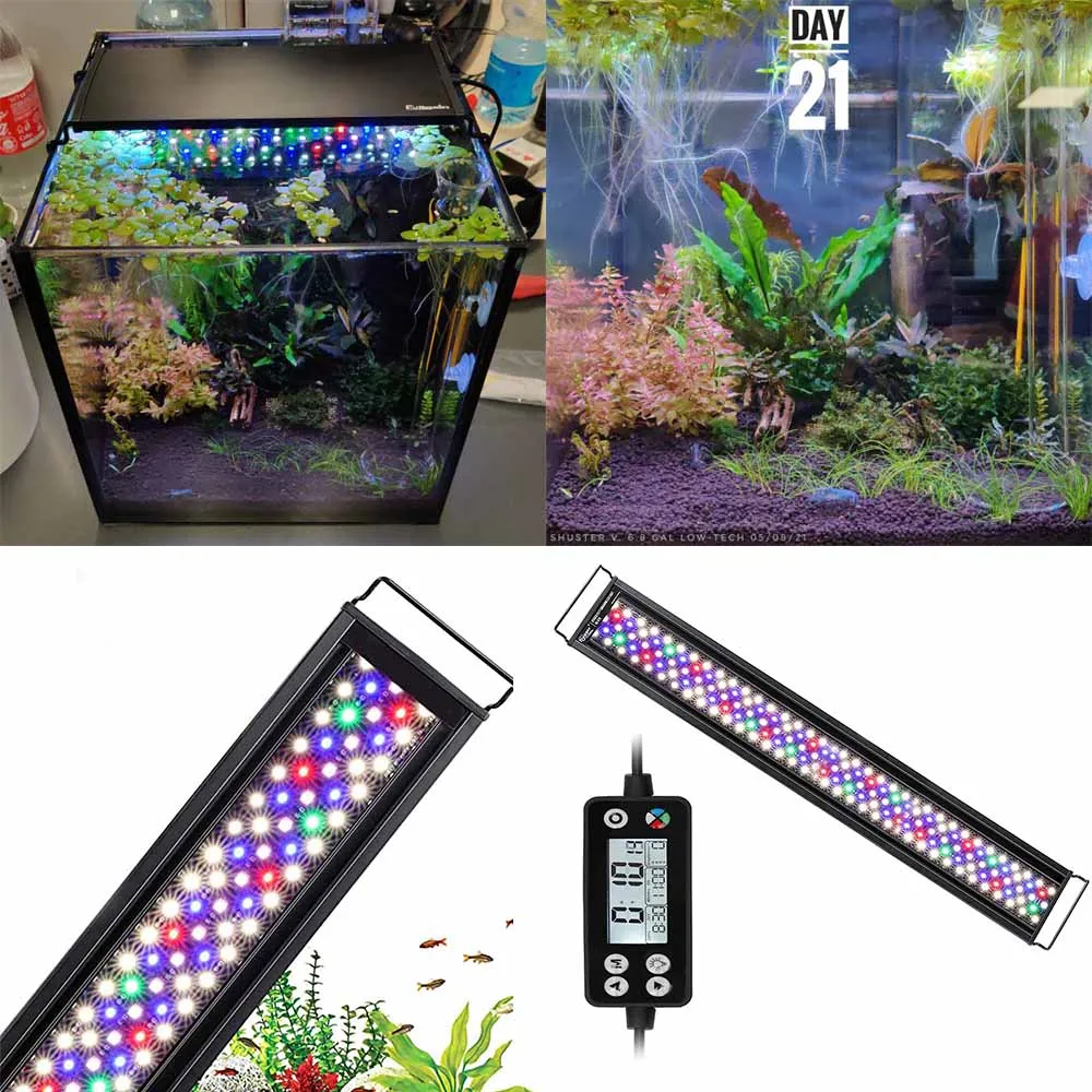 Fullgain 24/7 LCD Aquarium Light Full Spectrum Waterproof Aluminum Alloy Extendable Aqua LED Bar Lightings for Plant Growth