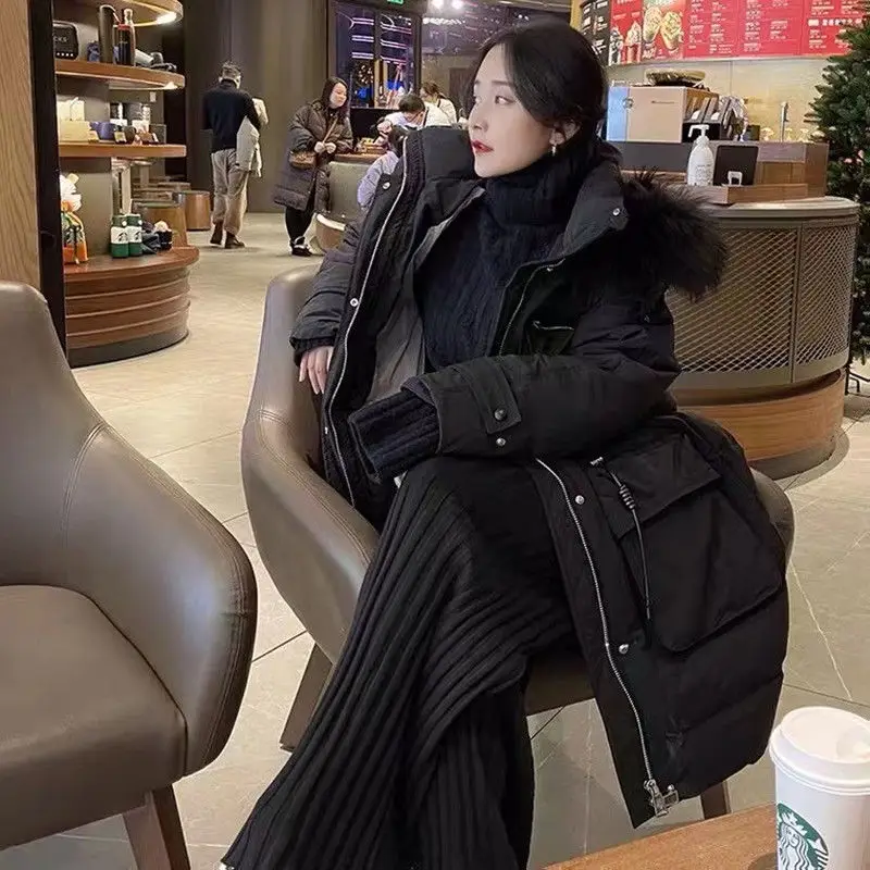 Mid long down jacket women 2021 winter new big fur collar thick waist fashion INS white eiderdown coat for brand fahion girl