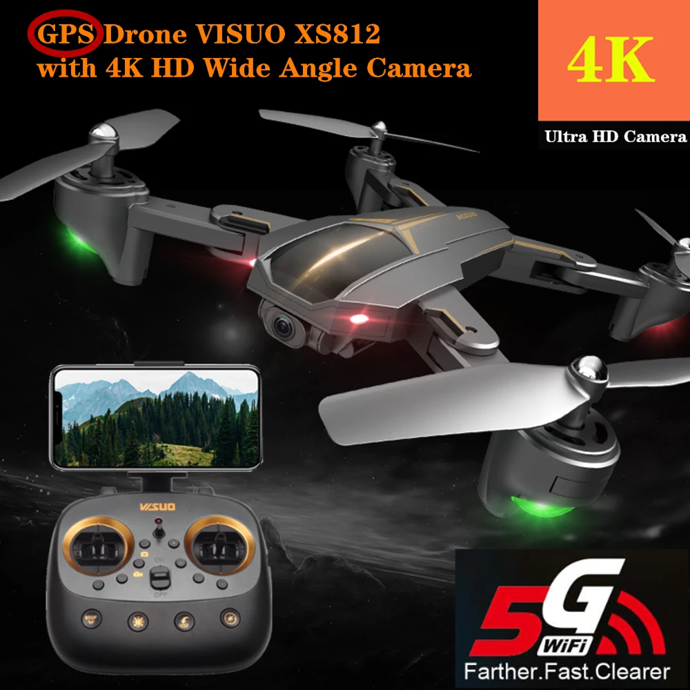  Quadcopter VISUO XS812 RC Drone GPS Drones with 4K HD Wide Angle Camera Helicopter Altitude Hold Fo