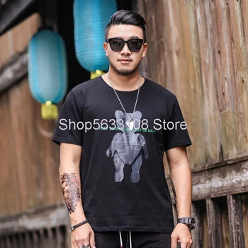 

T1097 Short Sleeve Big Size T Shirt Male Loose Plus Fat Plus Size Bear Printing Fat Man Youth Half Sleeve
