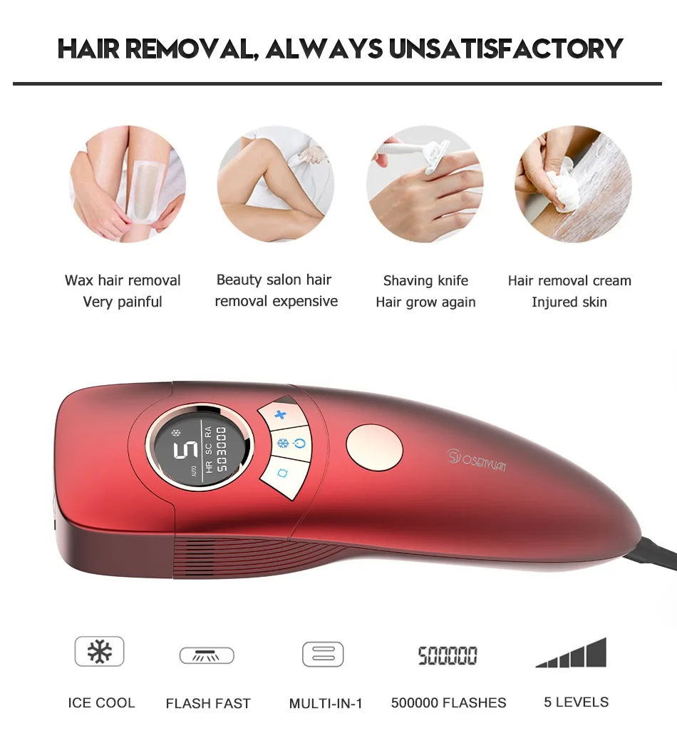Máquina de Remoção do Cabelo a Laser Depilador a Laser Depilador Permanente Gelo Display Lcd 500000 Pulsos Biquíni Trimmer Como Presente 4in1 Ipl 4 do cabelo a laser gelo display lcd