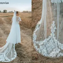 Длинная кружевная Фата невесты с гребнем 3м, свадебная фата с аппликацией, Соборная фата длиной 3 метра, Свадебные вуали, аксессуары для невесты