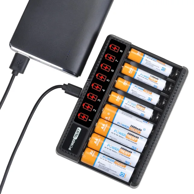 Kits Chargeur Et Piles - 8pcs Rechargeables Aaa 1100mah Piles 8 Slots 2 Usb  Ports Accus Aa/aaa Ni-mh Smartphone Tabl