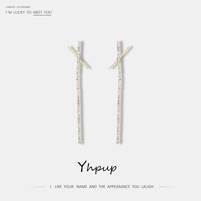 Yhpup модные темперамент длинные стразы серьги-гвоздики с кисточкой Роскошные буквы х 14 к металлические Brincos 925 женские вечерние аксессуары