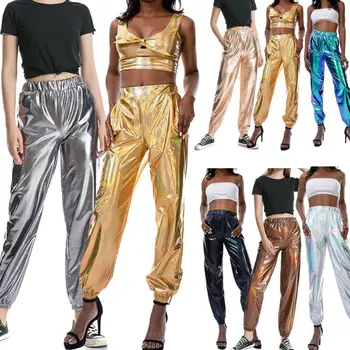 metallic stretch pants