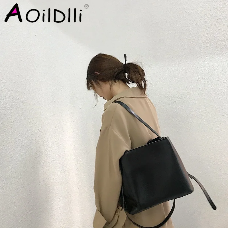 

Casual Simply Large Buckets Bag Designer Square Women Handbags Luxury Pu Leather Shoulder Crossbody Bags Female Tote Purse 2019