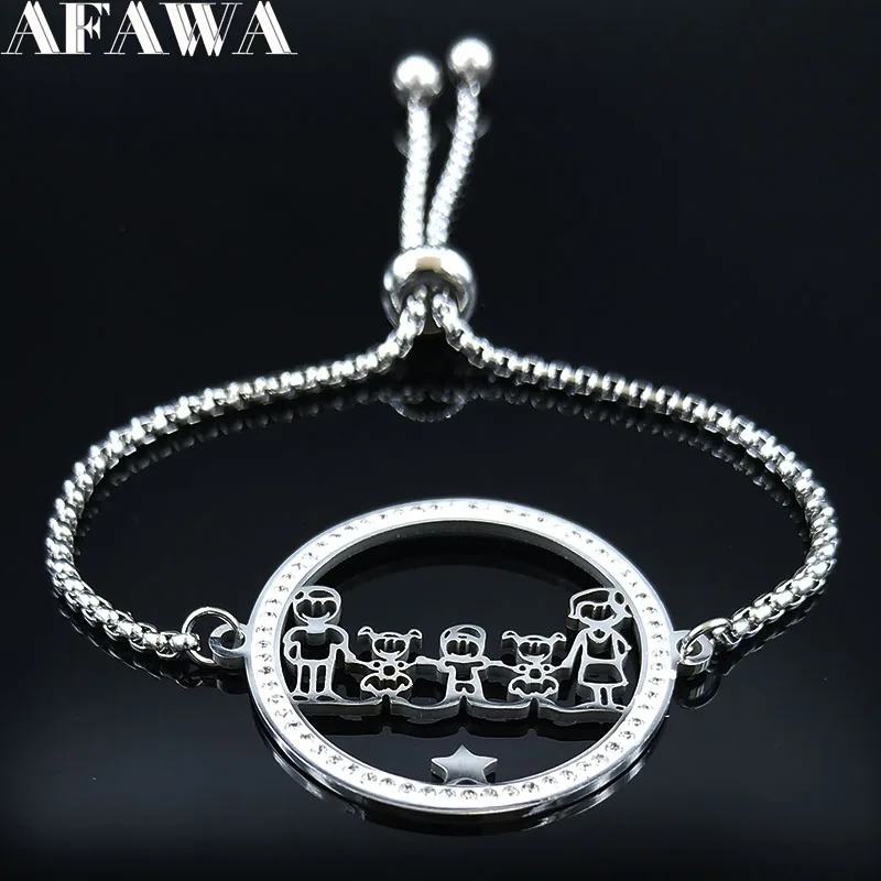 Семейный Браслет-цепочка из нержавеющей стали с кристаллами для папы, мамы, сына и дочери, женское серебряное ожерелье, ювелирные изделия joyas B18517