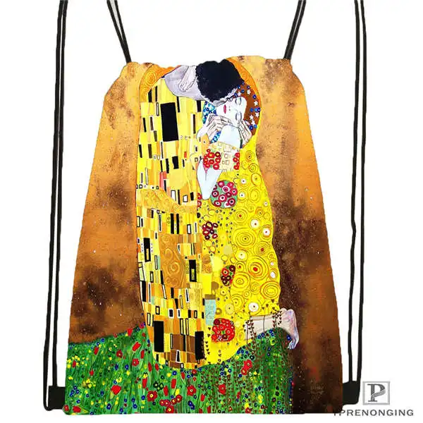 Drawstring Backpack Custom Gustav_Klimt@ 5 походная сумка на шнурке милый рюкзак для детей(черная спинка) 31x40 см#20180611-02-98 - Цвет: Drawstring Backpack